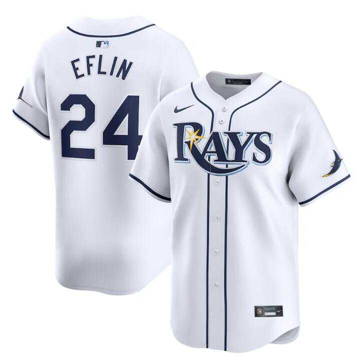 Mens Tampa Bay Rays #24 Zach Eflin White Home Limited Stitched Baseball Jersey Dzhi